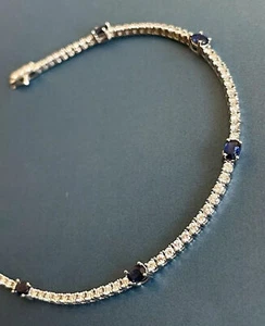 6Ct Round Cut Lab-Created Sapphire Women's Tennis Bracelet 14K White Gold Plated - Picture 1 of 3