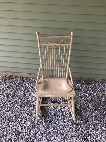 Antique White Wooden/ Wicker Rocking Chair/Old farmhouse decor Sturdy Cover