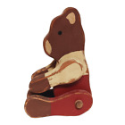 Primitive Wooden Bear Shelf Sitter Rustic Painted Carved Teddy Bear Handmade VTG