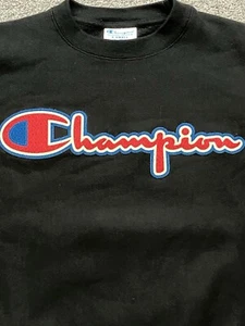 Champion Reverse Weave Sweatshirt Gr. XS schwarz Spruch bestickt Logo Schriftzug - Bild 1 von 9