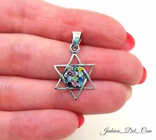 925 Sterling Silver Star Of David Pendant 12 Tribes Of Israel Hoshen Necklace