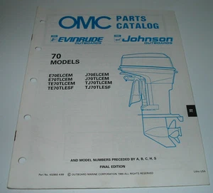 OMC Parts Catalog Evinrude + Johnson Outboards 70 Models Ersatzteilkatalog 1989! - Imagen 1 de 1
