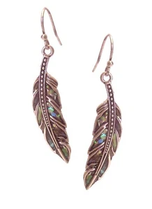 Silver-Tone Feather Earrings Small Dainty Antiqued Dangle Faux-Sea-Shell 1 3/4” - Picture 1 of 2