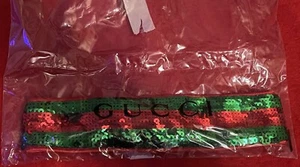 NWT 100% AUTH Gucci Kids Sequin Green/Red/Green Web Headband 473601 Newborn Size - Picture 1 of 4