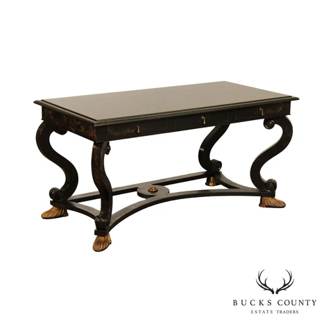 William Switzer Regency Style Chinoiserie Decorated Three Drawer Writing Desk Cover
