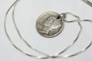 Vintage 1939 US 10 Cents Silver Dime 1/2" Small Coin Women's Necklace 16" USA - Foto 1 di 12