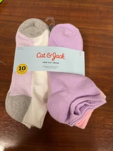 Cat and Jack 10 Pairs Low-cut Socks L Shoe Sizes 3-7 Multicolor - Picture 1 of 2