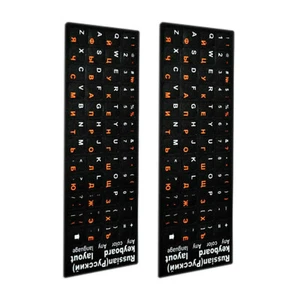 2 * Russian Standard Keyboard Layout Replace Sticker Orange Letters on Black E - Picture 1 of 12