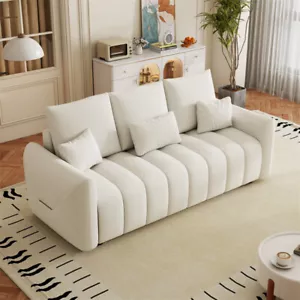 Modern Teddy Fabric Soft Sofa 3 Seater Oversized Upholstered Couch w/3 Pillows - Picture 1 of 13