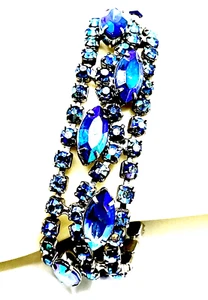 Nachlass unsigniertes Designer Armband AB Pfau blau Strass schillernd Vintage - Bild 1 von 12