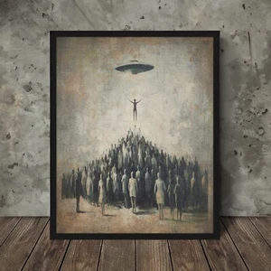 UFO ALIEN ABDUCTION Wall Art, Retro Sci-fi Cryptid Poster, Disclosure UAP Decor - Picture 1 of 16
