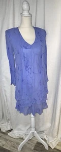 Vtg Y2k Jones New York Floral 100% Silk MIDI Dress Purple Layered Ruffles Sz 10P - Picture 1 of 11