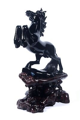 10.2 Natural Black Obsidian Jumping Horse Carving Collectibles Decor Gift AW11 • 363.42€