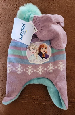 Disney Frozen Toddler Girls Blue/Purple  Princess Elsa Hat & Glove Beanie Set - Image 1 of 2