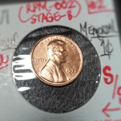 Uncirculated 1971 S Lincoln Memorial Mint Error Repunched Mint Mark 1c Cent  - Image 1 of 2
