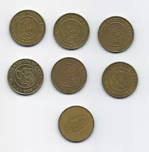 6 SELTENE 1999-2009 Chuck E. Käse TOKEN MÜNZEN & WOW 1992, BÜFFELBAHNEN, PROMI - Bild 1 von 2