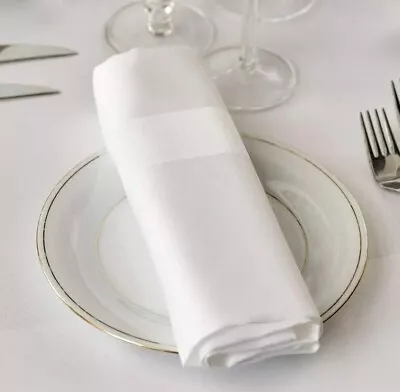 Casarovea Luxury Satin Band White Cotton Napkin Table Linens 22” x 22" - Image 1 of 4