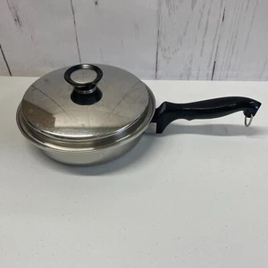 Vintage Chef's Ware 18-8 Tri-Ply Stainless 8.5" Fry Skillet Pan W/ Lid USA Heavy - Picture 1 of 13