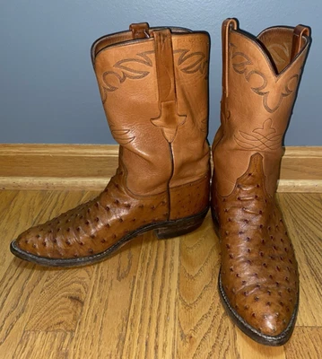 Lucchese Classics Ostrich Full Quill Brown Leather Cowboy Boots Mens 7.5 2E USA - Image 1 of 4