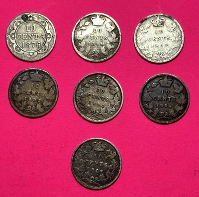 Lot of 7 SILVER Canadian Dimes (7 Different Dates - 1876 - 1899) G to F - Image 1 of 2