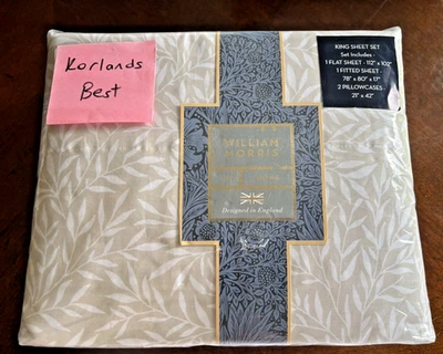 New William MORRIS & CO. KING Sheet Set Leaf Linen Leaves 100% Cotton - Image 1 of 4