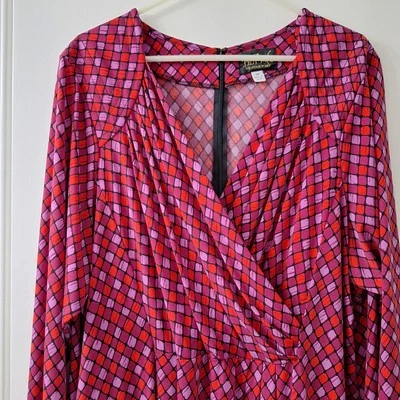 Vintage Bob Mackie Wearable Art Dress 3X Purple Geometric Midi V-neck 90s Pleats - Image 1 of 4