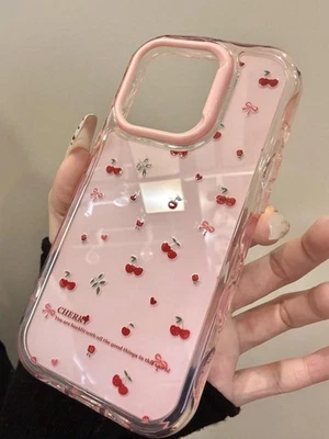STYLE EXRPESS Red Cherry Pink Phone Case iPhone 17 16 15 14 13 12 11 Pro Max Shockproof Cover