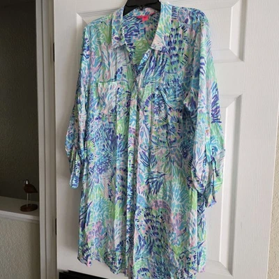 Lilly Pulitzer Size XL Long Natalie Shirt Dress Swim Beach Coverup Shell Party - Image 1 of 4