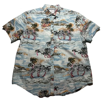 DENIM & FLOWER 全新无标签男式修身纽扣前衬衫夏威夷 SS XL 免运费 — 第 1/3 张图片