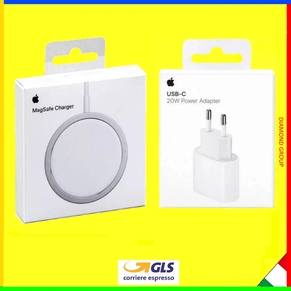 MAGSAFE CHARGER WIRELESS PER APPLE IPHONE + CARICABATTERIA ORIGINALE 20W OMAGGIO - Immagine 1 di 1