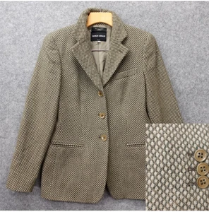 Giorgio Armani Birds Eye Blazer Womens 40 Sage Beige S 4 Cashmere Slim Italian - Picture 1 of 16