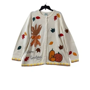 NWT Quacker Factory Fall Cardigan Sweater 1X Leaves Grannycore - Picture 1 of 9