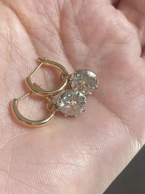 4 TCW Round Cut Real Moissanite Bezel Set Hoop Earring 14k Yellow Gold Plated - Image 1 of 4