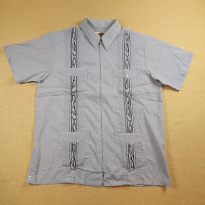 NEW Vintage Haband Guayabera Men's Medium Full Zip Short Sleeve Gray Black Shirt - Image 1 of 4