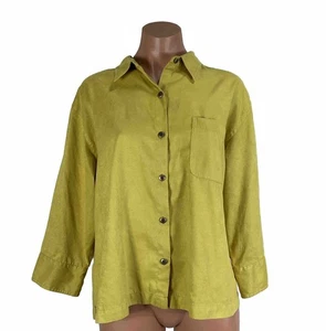 Chico’s Design Women’s 12Vintage 90s Faux Suede Shirt Chartreuse Yellow Top - Picture 1 of 10
