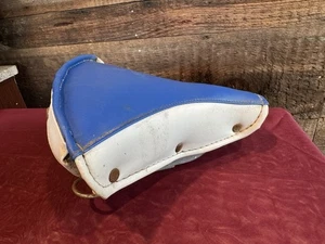 Vintage Retro blau-weiß Vinyl Fahrradsitz Sattel mit Federn - Bild 1 von 8