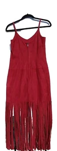 Abito donna XS vakko marrone frange boho party finta pelle scamosciata hippie country flirty - Foto 1 di 7