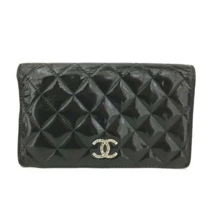 CHANEL Quilted Matelasse CC Logo Patent Leather Long Bifold Wallet Black/8BD0932 - Picture 1 of 8