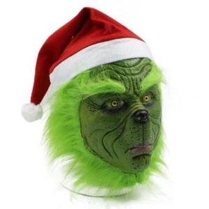 Grinch Vollkopf Latex Maske Perücke Xmas Hut Monster Kostüm Christmas Party - Bild 1 von 8