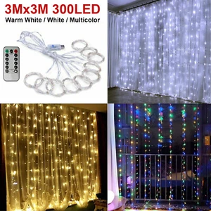 300LED/10ft Curtain Fairy Hanging LED String Lights Wedding Bedroom Home Decor - Picture 1 of 15