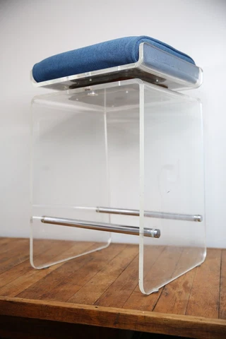 MCM Mid Century Chair Bar Stool Lucite Bench Clear Blue Swivel Seat VINTAGE Cover