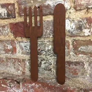 Letrero de cuchillo y tenedor, placa de pared de metal, decoración de tienda, arte en metal, todo hecho en el Reino Unido - Imagen 1 de 4