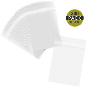 9 7/16" x 12 1/4" Clear Self Adhesive Seal Cello Lip Tape Plastic Bags for Photo - Picture 1 of 9