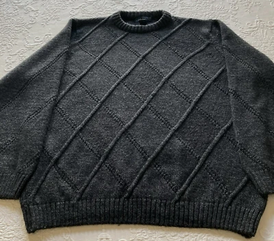 Giasone Wool Blend Knit Sweater Men XXL Gray Charcoal Fisherman Cable Diamond - Image 1 of 4