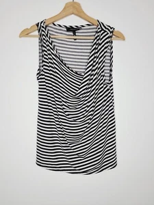 Top donna Robert Rodriguez nero bianco righe collo drappeggiato senza maniche taglia small - Foto 1 di 9