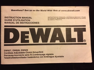 MANUAL DE INSTRUCCIONES DEWALT DW927 DW928 DW929 AJUSTE INALÁMBRICO CONTROLADOR/TALADRO - Imagen 1 de 1