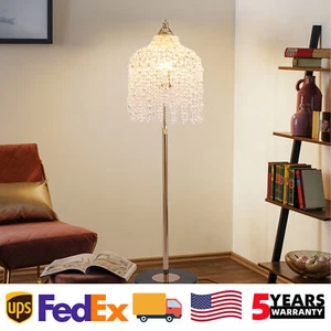 63" 3 Light Vintage Crystal Floor Lamp LED Gold Waterfall Design for Living Room - Picture 1 of 10