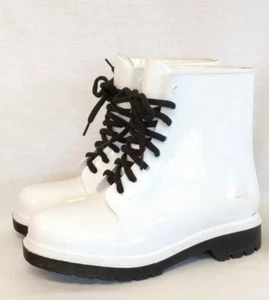 Cape Robin White Lace Up Rain Boots Rain Shoes Black Sole Size 5.5 - Picture 1 of 12