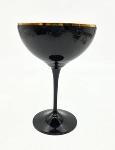 Belkraft Crystal MIDNIGHT LACE Champagne Sherbet Glass Black Gold Trim - Picture 1 of 6