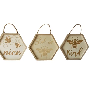 Bumble Bee Wooden Hex Sign 5.5" x 6" Room Decoration Craft Project Set of 3 New - Picture 1 of 9